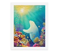Painting by Number Kits - 40x30cm ，DIY Canvas Oil Painting Kit for Adults，A Polar Bear Swimming Underwater with Colorful Coral Reefs.