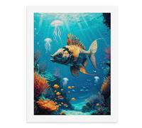 Painting by Number Kits - 40x30cm ，DIY Canvas Oil Painting Kit for Adults，A Robotic Fish Swims Amidst Vibrant Coral Reefs.