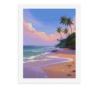 Painting by Number Kits - 40x30cm ，DIY Canvas Oil Painting Kit for Adults，A Serene Beach with Palm Trees Under A Pastel Sky.