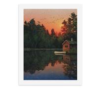 Painting by Number Kits - 40x30cm ，DIY Canvas Oil Painting Kit for Adults，A Serene Cabin by The Lake with Colorful Reflections.