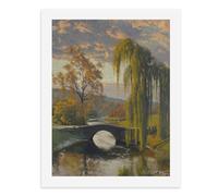 Painting by Number Kits - 40x30cm ，DIY Canvas Oil Painting Kit for Adults，A Serene Landscape with an Arched Stone Bridge Over A River, Surrounded by Autumn Trees.