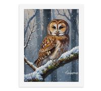 Painting by Number Kits - 40x30cm ，DIY Canvas Oil Painting Kit for Adults，A Snowy Owl Perched on A Branch in A Winter Forest.