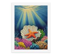 Painting by Number Kits - 40x30cm ，DIY Canvas Oil Painting Kit for Adults，A Starfish Nestled in A Shell Surrounded by Vibrant Coral Reefs.