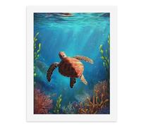 Painting by Number Kits - 40x30cm ，DIY Canvas Oil Painting Kit for Adults，A Turtle Swimming in Colorful Coral Reefs.