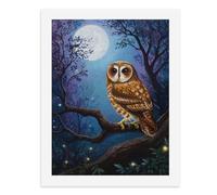 Painting by Number Kits - 40x30cm ，DIY Canvas Oil Painting Kit for Adults，A Wise Owl Perched on A Branch Under The Moonlight.