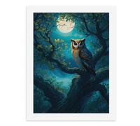 Painting by Number Kits - 40x30cm ，DIY Canvas Oil Painting Kit for Adults，A Wise Owl Perched on an Ancient Tree Under Moonlight.an Old Oak with Its Branches Reaching Out to The Night Sky.