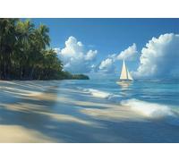 Painting by Number Kits for Adults Beginners, Ocean Paint by Numbers for Children, DIY Color Oil Painting with Paint Brushes Acrylic Pigment Drawing Paintwork 28x40inch Without Frame Landscape X-8367