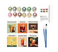 Painting by Numbers Cocktail, 6Pcs DIY Hand-Painted Oil Painting Set for Adults and Beginners, Art Canvas Painting Wall Pictures with Brush and Acrylic Paints, Modern Bar Mixology Art Decors
