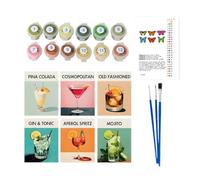 Painting by Numbers Cocktail, 6Pcs DIY Hand-Painted Oil Painting Set for Adults and Beginners, Art Canvas Painting Wall Pictures with Brush and Acrylic Paints, Modern Bar Mixology Art Decors