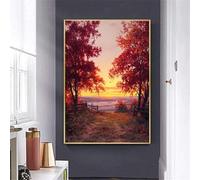 Painting by Numbers for Adults Beginners, DIY Acrylic Paint by Numbers on Canvas with All Painting Tools Art Kits, Hobbies for Adults Women Home Wall Decor 50x70cm (Red Maple Leaf) Without Frame Q-962