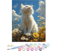 Painting by Numbers for Adults Cat Paint by Numbers Kits Flower Craft Kit for Adults DIY Kits Canvas Paintings Art, Hobbies for Women with Accessories for Home Wall Art Without Frame 30x40cm J-C38O