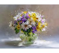 Painting by Numbers for Adults Daisy, with Frame Canvas for Ages 6-12 Kids Paint by Numbers, DIY Flower Canvas Oil Painting Kit for Kids or Beginner with Paint Brushes, for Home Decor 80x60 cm Q-6247
