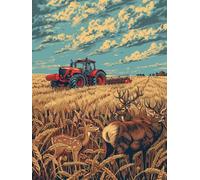 Painting by Numbers for Adults Deer Paint by Numbers Kits Farmland, Retro DIY Hobbies for Adults Crafts for Beginners Canvas Oil Paintings Kits for Home Wall Decor, Gifts with Frame 60x80cm 4-3M48