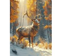 Painting by Numbers for Adults Deer Paint by Numbers Kits Snow, Retro DIY Canvas Oil Paintings Kits Hobbies for Adults Crafts with Accessories for Home Wall Decor, Gifts 12x16in Without Frame 9-6Q54