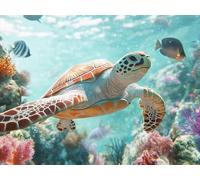 Painting by Numbers for Adults, Sea Turtles Paint by Numbers Kits for Adults Fish Pattern Design, Oil Paintings Craft Kit for Kids with Paintbrushes and Acrylic for Home Wall Decor 50x40cm, Model 21
