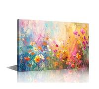 Painting Canvas Wall Art Flowers Paints Picture Wall Art Multi Color Wild Flower Picture Printing Modern 1 Panel Flowers Wall Art Girls Bedroom Wall Art for Living Room Office Wall Decor 24x16 Inch
