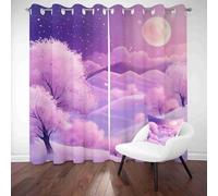 Painting Cherry Blossom Blackout Curtains Japanese Landscape Thermal Insulated Soundproof Energy Saving Drapes 2 Panels Eyelet Curtains for Living Room Bedroom and Kitchen Darkening Window Treatments