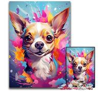 Painting Colorful Chihuahua Dog Art Adult Jigsaw Puzzles 1000 Pieces Wooden Jigsaw Puzzles for Adults Interactive Family Game DIY Home Decor Brain Challenge Gift 1000 PCS(75x50cm)
