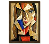 Painting Cubism Style Portrait Of Young Woman Beige And Brown Artwork Framed Wall Art Print A4 Artery8 Brown One Size