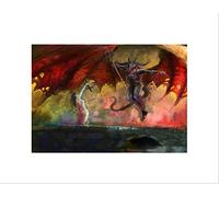 PAINTING DEVIL DEMON WOMAN WINGS TRIDENT HORNS BRIDGE COOL FRAMED PRINT B12X8342
