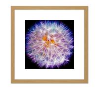 Painting Digital Neon Dandelion Head 8X8 Inch Square Wooden Framed Wall Art Print Picture with Mount Artery8 Light Oak One Size