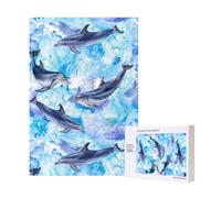 Painting Dolphin,300 Pieces Wooden Jigsaw Family Game Jigsaw Puzzles for Adults Teens