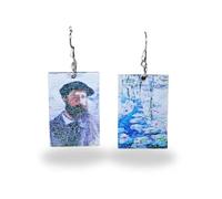 Painting earrings | Van Gogh Claude Monet art accessories, Starry Night Sunflowers Water Lilies wooden drop earrings, unique artists accessories, artistic statement modern gift, normal, Wood, No