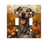 Painting Fall Catahoula Leopards Dog Decorative Switch Cover 2 Gang Double Toggle, Autumn Pumpkin Switchcover Wall Plate, Pet Electrical Faceplate for Bedroom Living Room Decor