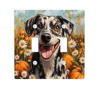 Painting Fall Catahoula Leopards Dog Decorative Switch Cover 2 Gang Double Toggle, Autumn Pumpkin Wall Plate Cover, Standard Size, Pet Electrical Faceplate for Bedroom Living Room Decor