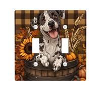 Painting Fall Catahoula Leopards Dog Switch Cover Wall Plate 2 Gang Double Toggle, Autumn Plaid Pet Electrical Faceplate for Bedroom Bathroom Decor, Puppy Standard Size Switchplate