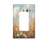 Painting Fall Labrador Retriever Dog Decorative Switch Cover 1 Gang Single Rocker, Autumn Wheat Switchcover Wall Plate, Pet Electrical Faceplate for Bedroom Living Room Decor