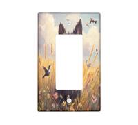 Painting Fall Scottish Terrier Dog Decorative Switch Cover 1 Gang Single Rocker, Autumn Wheat Wall Plate Cover, Standard Size, Pet Electrical Faceplate for Bedroom Living Room Decor