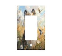 Painting Fall Shetland Sheepdog Dog Decorative Switch Cover 1 Gang Single Rocker, Autumn Wheat Switchcover Wall Plate, Pet Electrical Faceplate for Bedroom Living Room Decor