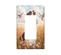 Painting Fall Springer Spaniel Dog Decorative Switch Cover 1 Gang Single Rocker, Autumn Wheat Switchcover Wall Plate, Pet Electrical Faceplate for Bedroom Living Room Decor