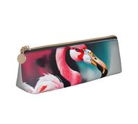 Painting Flamingo Print Large Capacity Leather Pencil Case Smooth Zippered Pen Pouch School Travel Makeup