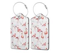 Painting Flamingo Printing Luggage Tags for Suitcases Pu Leather Luggage Tags Privacy Flip Cover, Stainless Steel Loop & Waterproof Address Card (1pack/2pack/4pack)