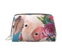 Painting Flower Pig Leather Toiletry Organizer Bag, Travel-Friendly Makeup Pouch for Women