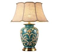 Painting Glazed Ceramic Table Lamp Porcelain Bedroom Bedside Lamp with Barrel Lampshade Antique Vase Bedroom Desk Lamp Traditional Chinoiserie Lamp, Luxury