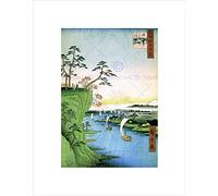PAINTING JAPANESE WOODBLOCK BOATS RIVER CLIFF TOP FRAMED ART PRINT B12X10828