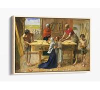 Painting John Everett Millais Christ House Parents Canvas Floater Frame Print Picture Art - Light Oak Frame 36 inch wide x 24 inch high