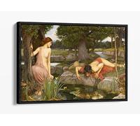 Painting John William Waterhouse Echo & Narcissus Canvas Floater Frame Print Picture Art - Black Frame 24 inch wide x 16 inch high