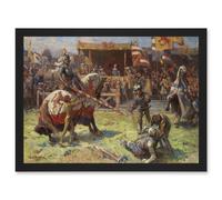 Painting Landscape Medieval Ajdukiewicz Knights Jousting Artwork Framed Wall Art Print A4 Artery8 Black One Size