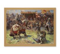 Painting Landscape Medieval Ajdukiewicz Knights Jousting Artwork Framed Wall Art Print A4 Artery8 Light Oak One Size