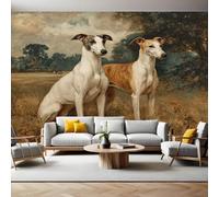 Painting Mural Wallpaper Two Animal Dogs in The Countryside Photo Wallpaper 3D Effect 200 x 140 cm Non-Woven Wall Mural Home Bedroom Living Room Tv Background Poster Decoration