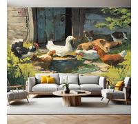 Painting Murals Photo Wallpaper A Group of Chickens, Ducks and hens Non-Woven Premium Art Print Fleece Wall Mural Poster Picture Design Modern Boy Girl Bedroom Home Decor 350 x 256cm