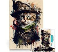 Painting of A Cat Pirate Jigsaw Puzzles 1000 Pieces for Teenagers Recall Boost Serene Time Smooth Cut Elegant Gift (38x52cm)