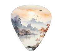 painting of birds and mountains Guitar picks in thin, medium, and thick sizes, 12-piece set, suitable for electric guitar and various instruments
