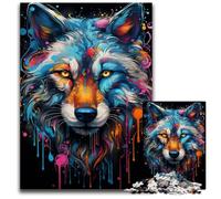 Painting of Colorful Wolf Jigsaw Puzzles for Adults 1000 Piece Puzzles for Adults Educational Activity for Cognitive Skills Cognitive Skill Improvement 1000 PCS(38x26cm)