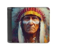 Painting of Indian Chief Funny Men's Wallet Soft Lightweight Bifold Wallets | Novelty Printed Front Pocket Wallets with ID Credit Card Holder