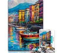 Painting of Napoli Italy Waterfront Jigsaw Puzzles for Teenagers 1000 Piece Puzzle,Fun Games Every Piece Is Unique - Challenging Family Fun Game (38x26cm)